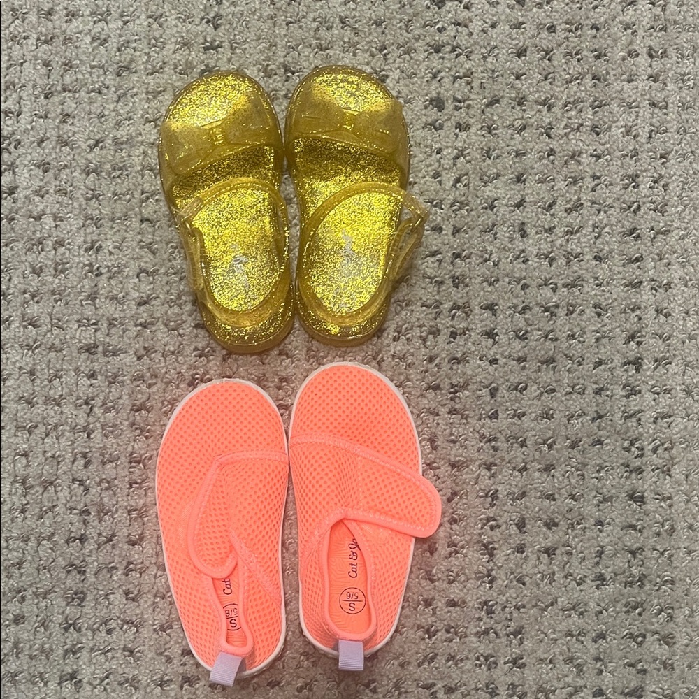 Cat & Jack Gold Sandals and Orange Swim Shoes